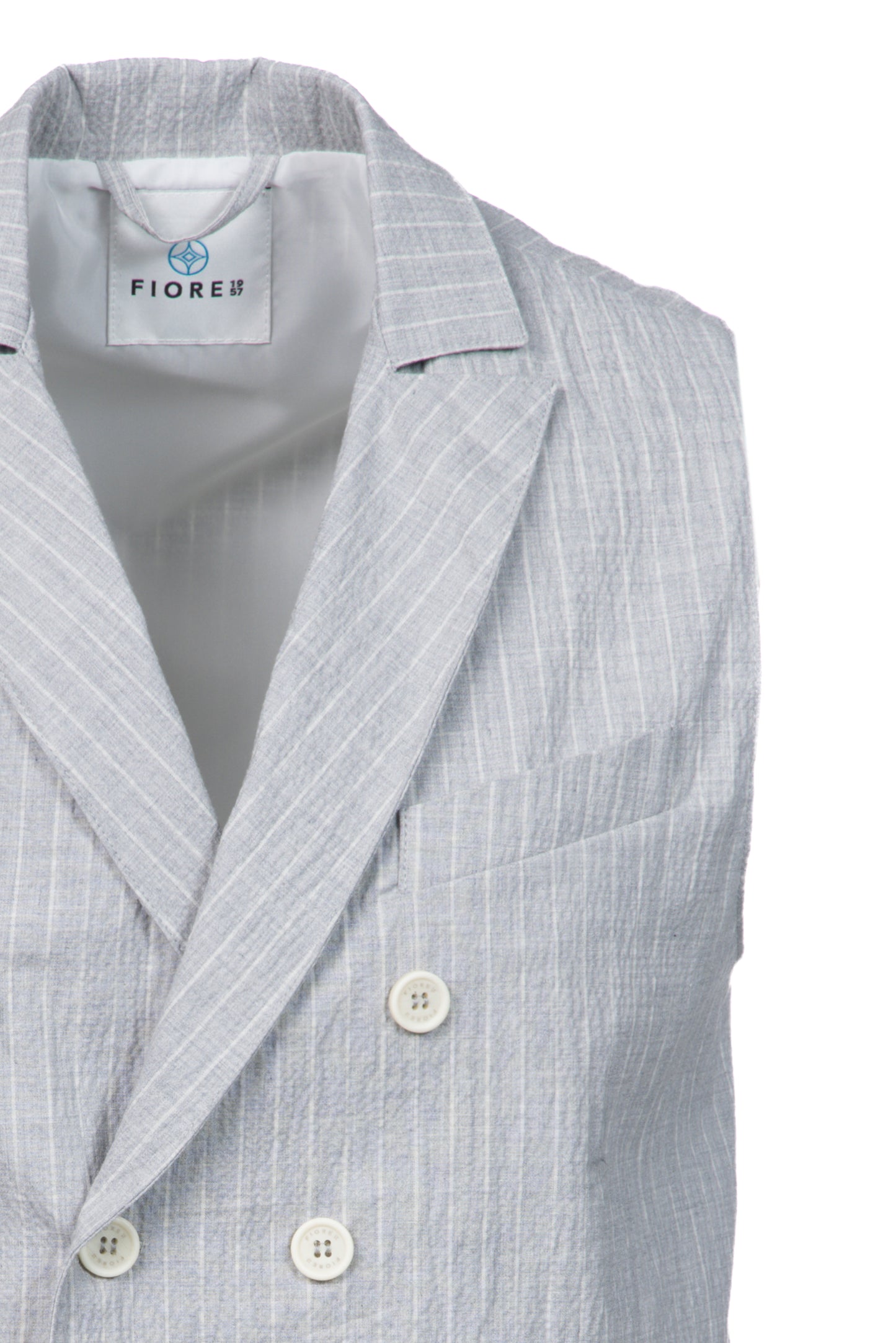 Gilet doppiopetto in cotone goffrato gessato grigio