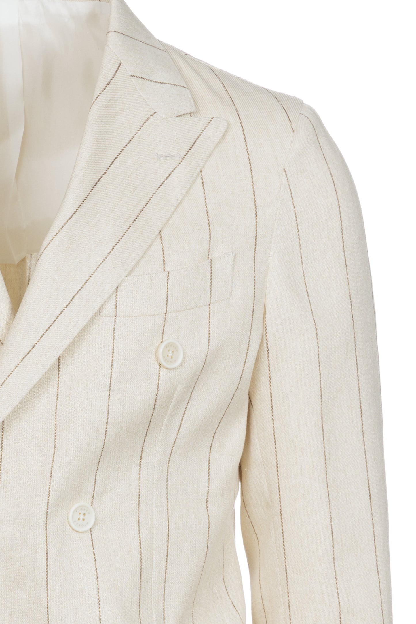 Giacca Venezia doppiopetto in lino e cotone gessata beige