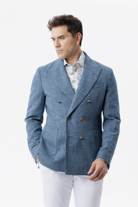 Giacca un petto e mezzo in cotone bluette