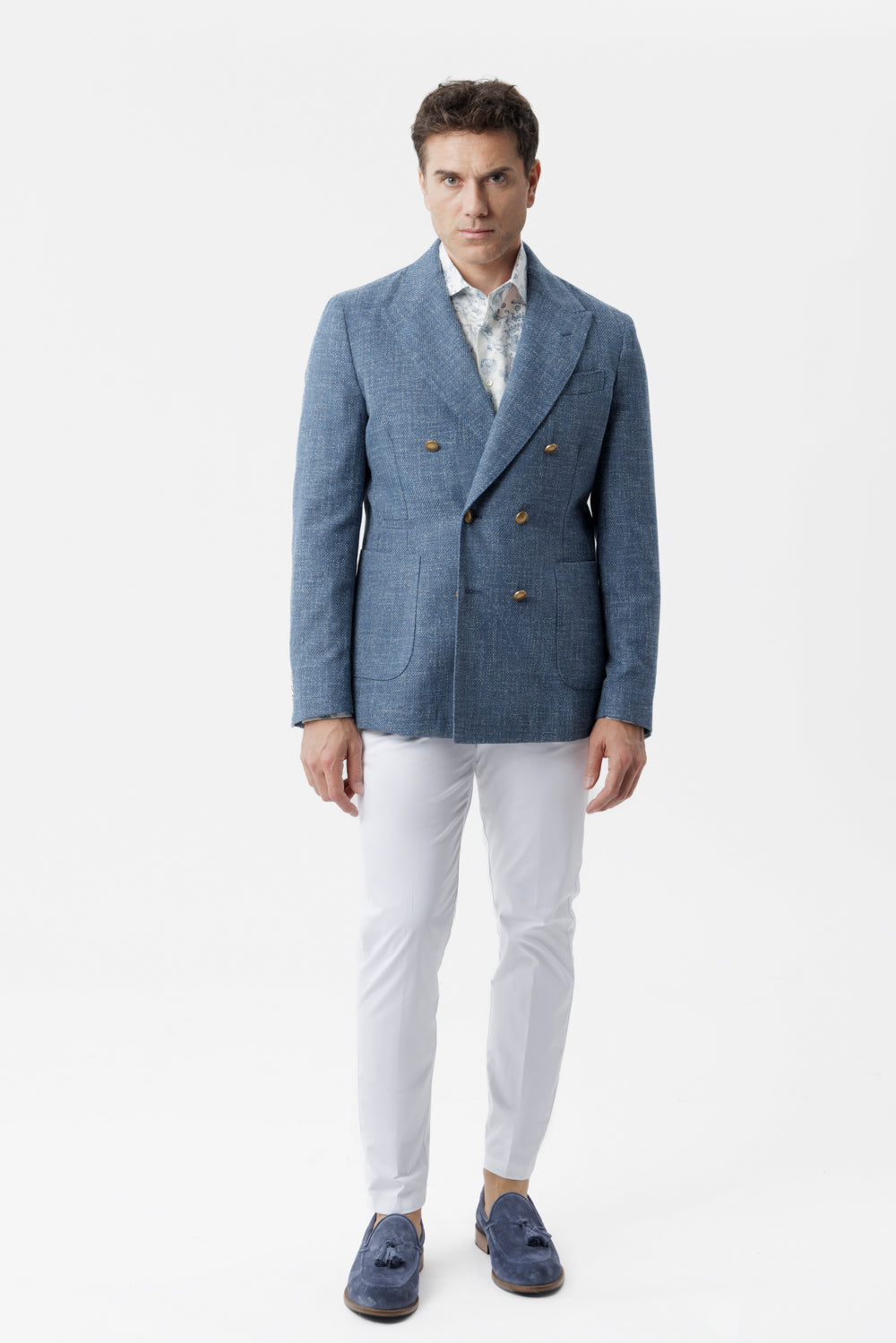 Giacca un petto e mezzo in cotone bluette