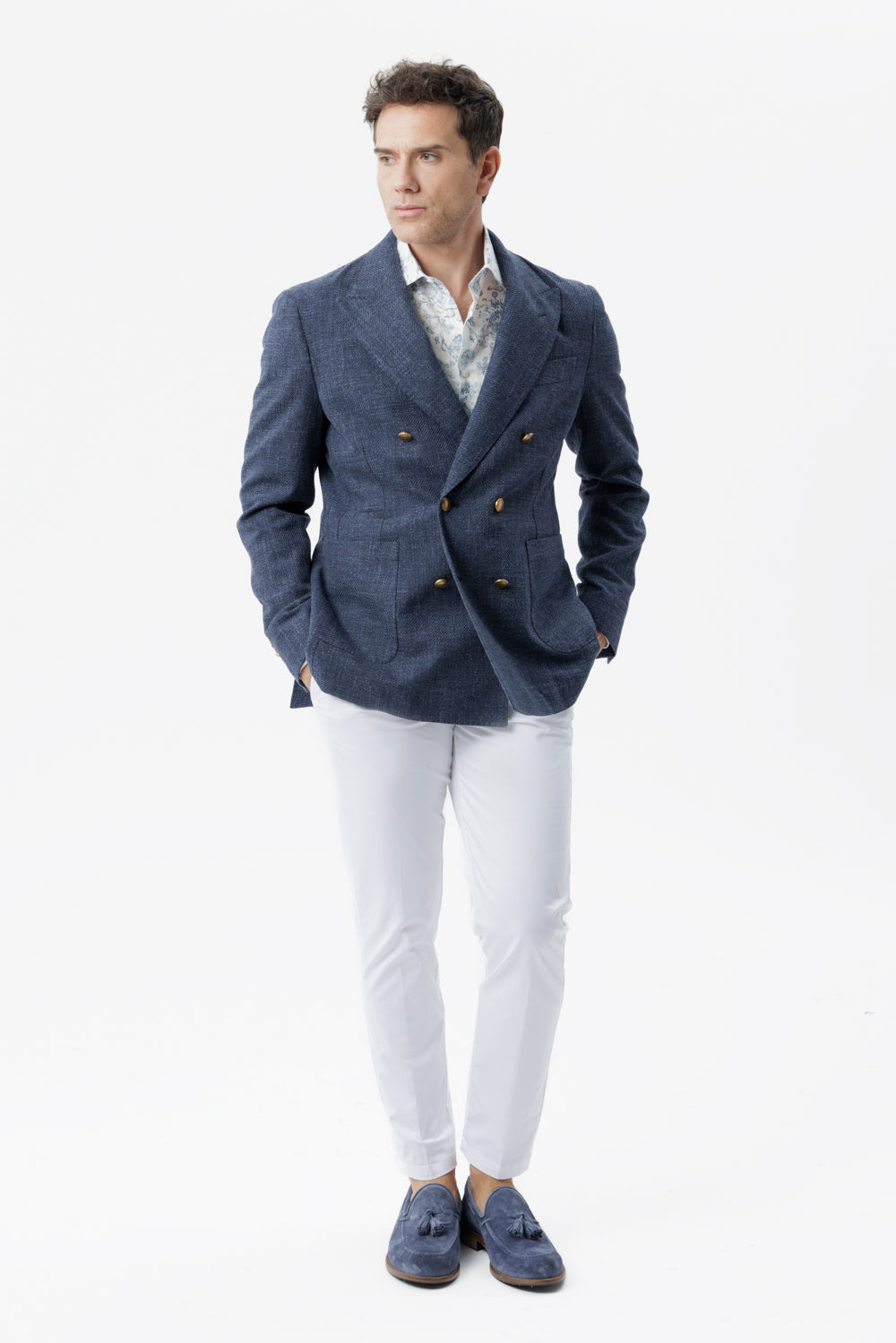 Giacca un petto e mezzo in cotone blu