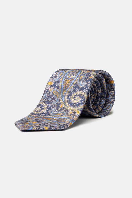 Cravatta in seta con stampa cachemire blu