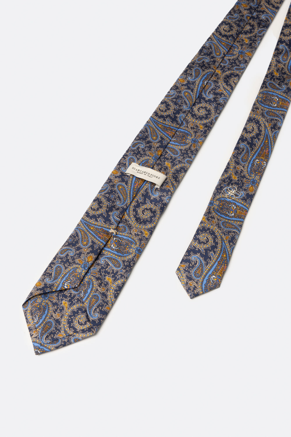 Cravatta in seta con stampa cachemire blu