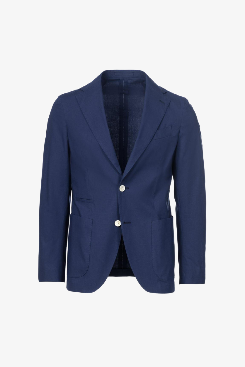 Giacca Napoli monopetto in cotone stretch melangiato blu