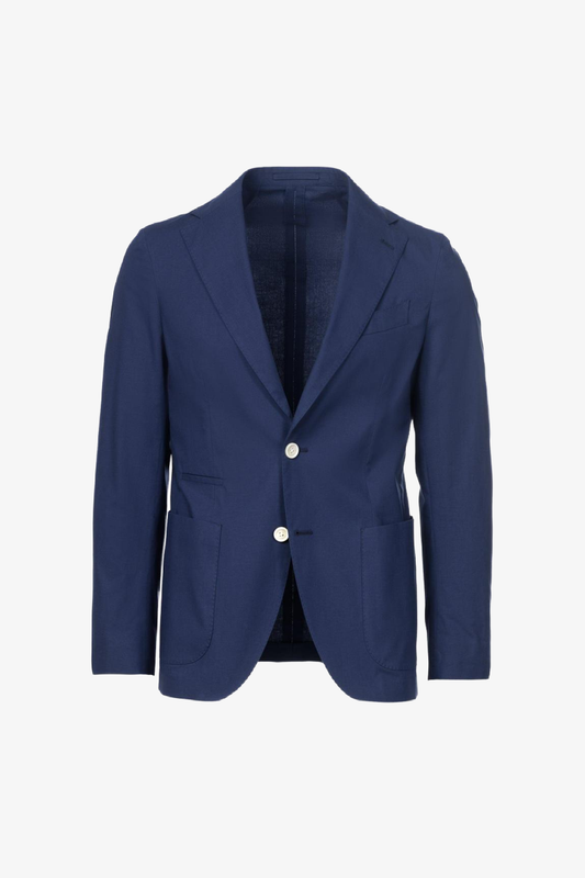 Giacca Napoli monopetto in cotone stretch melangiato blu