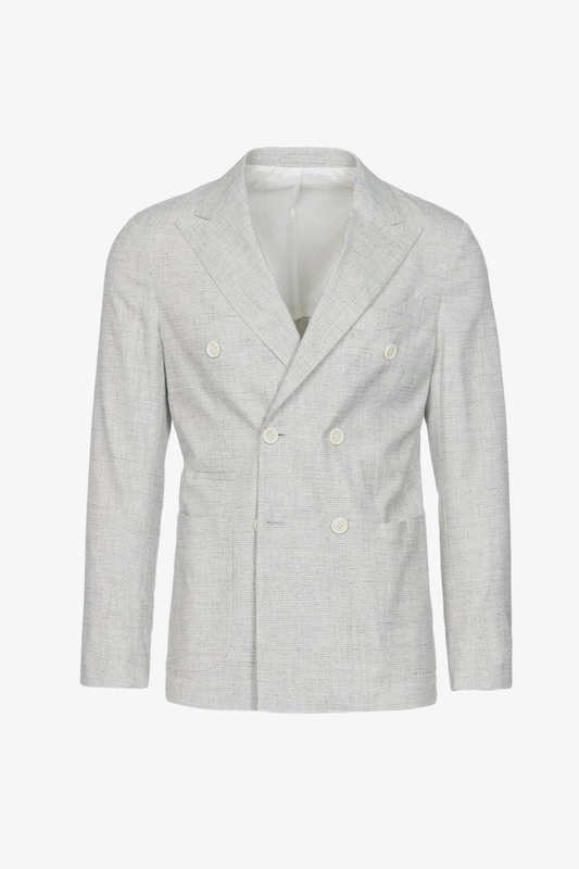 Giacca Venezia doppiopetto in cotone pied de poule grigio chiaro