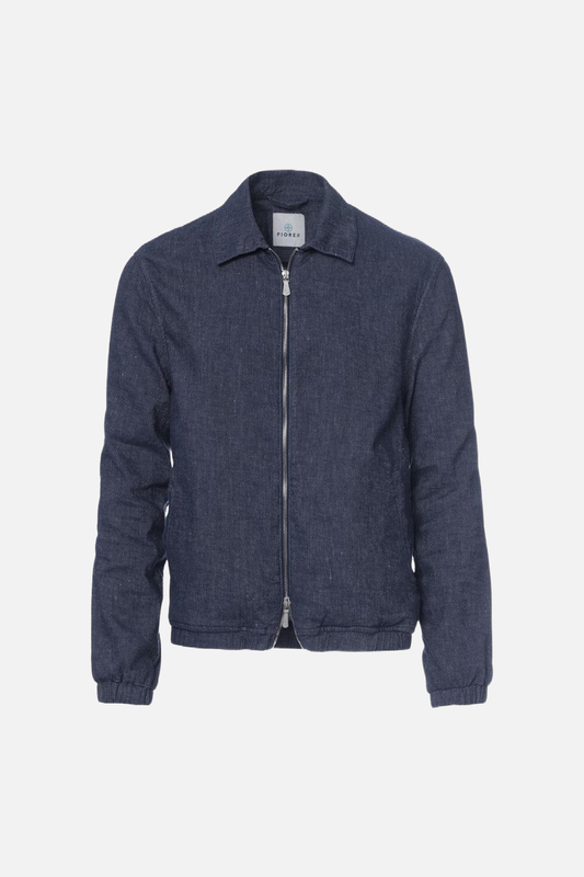Giubbino con zip in lino misto cotone denim scuro