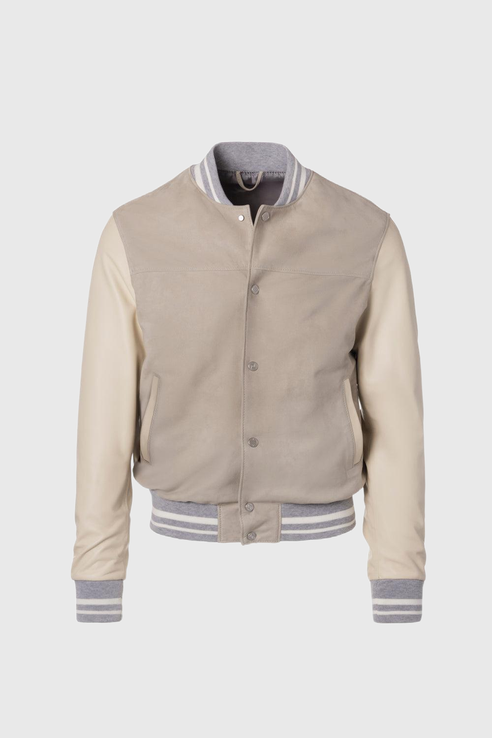 Bomber in camoscio e nappa grigio