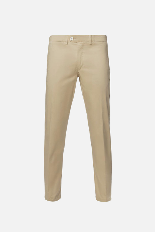 Pantaloni chino in cotone stretch con chiusura nascosta beige