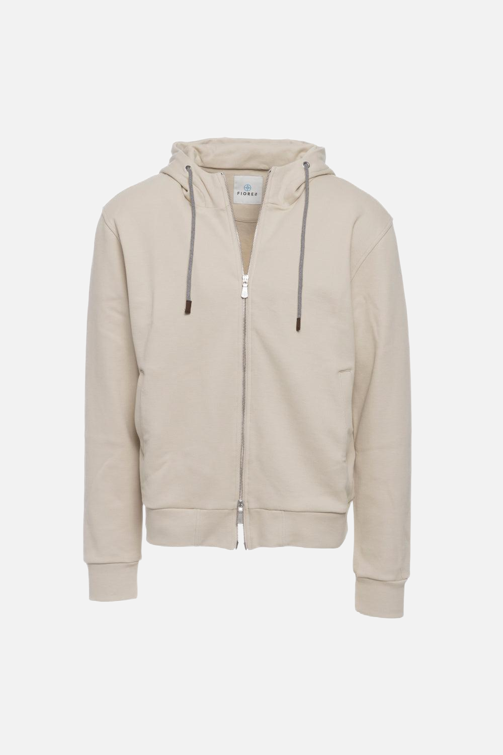Felpa con cappuccio e zip sabbia