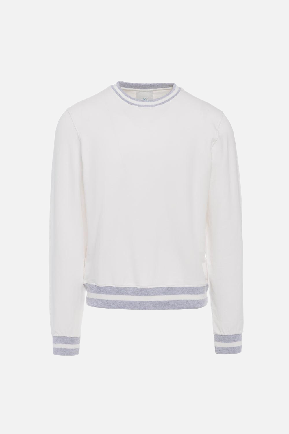 Felpa girocollo in cotone bianco con dettagli bicolore