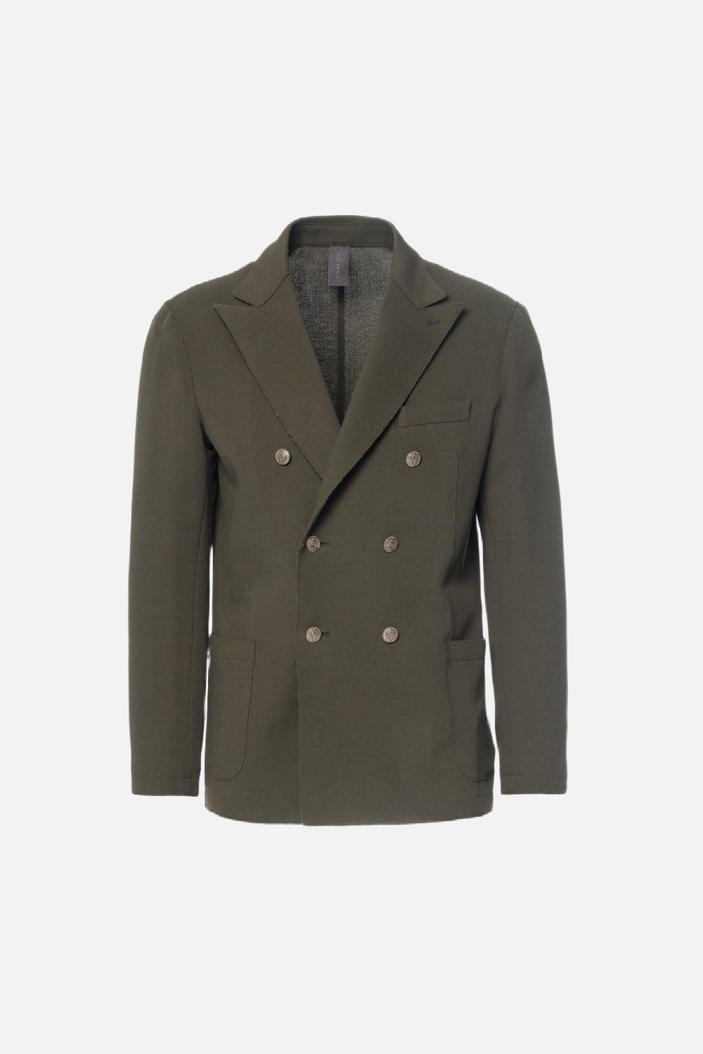 Giacca mezzo petto in cotone stretch con taglio vivo e tasche applicate verde militare