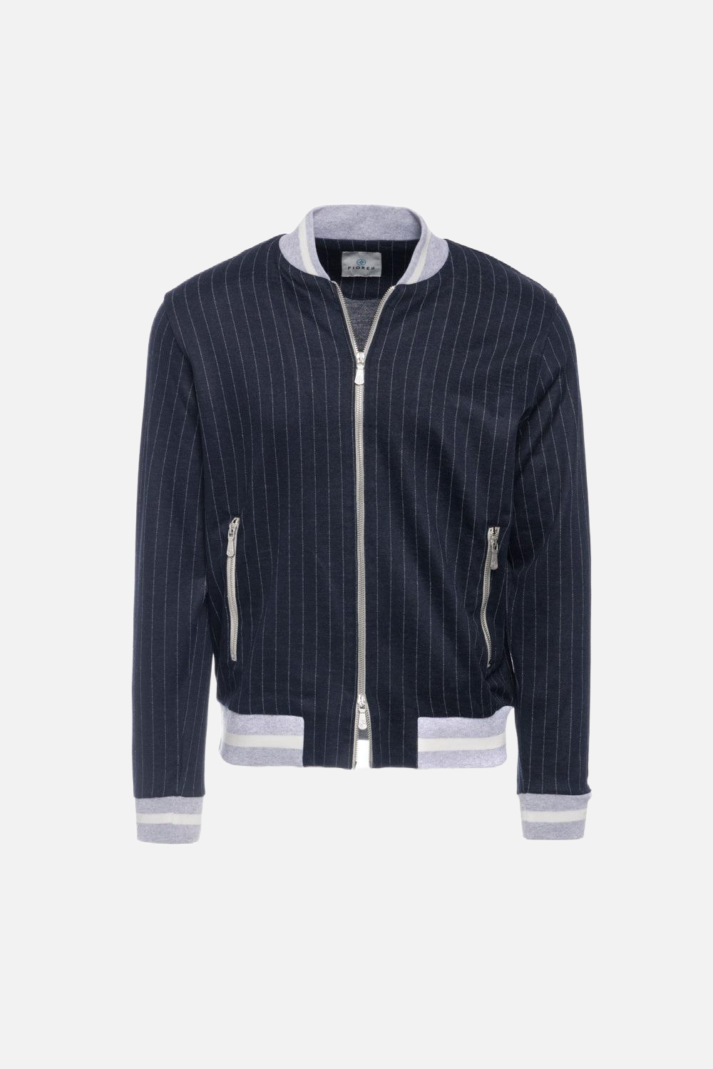 Felpa con zip in tessuto gessato blu
