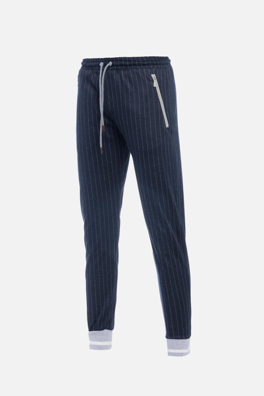 Pantalone jogger in tessuto gessato blu